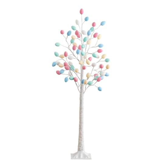 5Ft Pre-Lit Artificial Easter Twig Tree with 72 Egg Shaped LED Ornaments By Nearly Natural in White | 25" x 20" x 60" | Michaels®